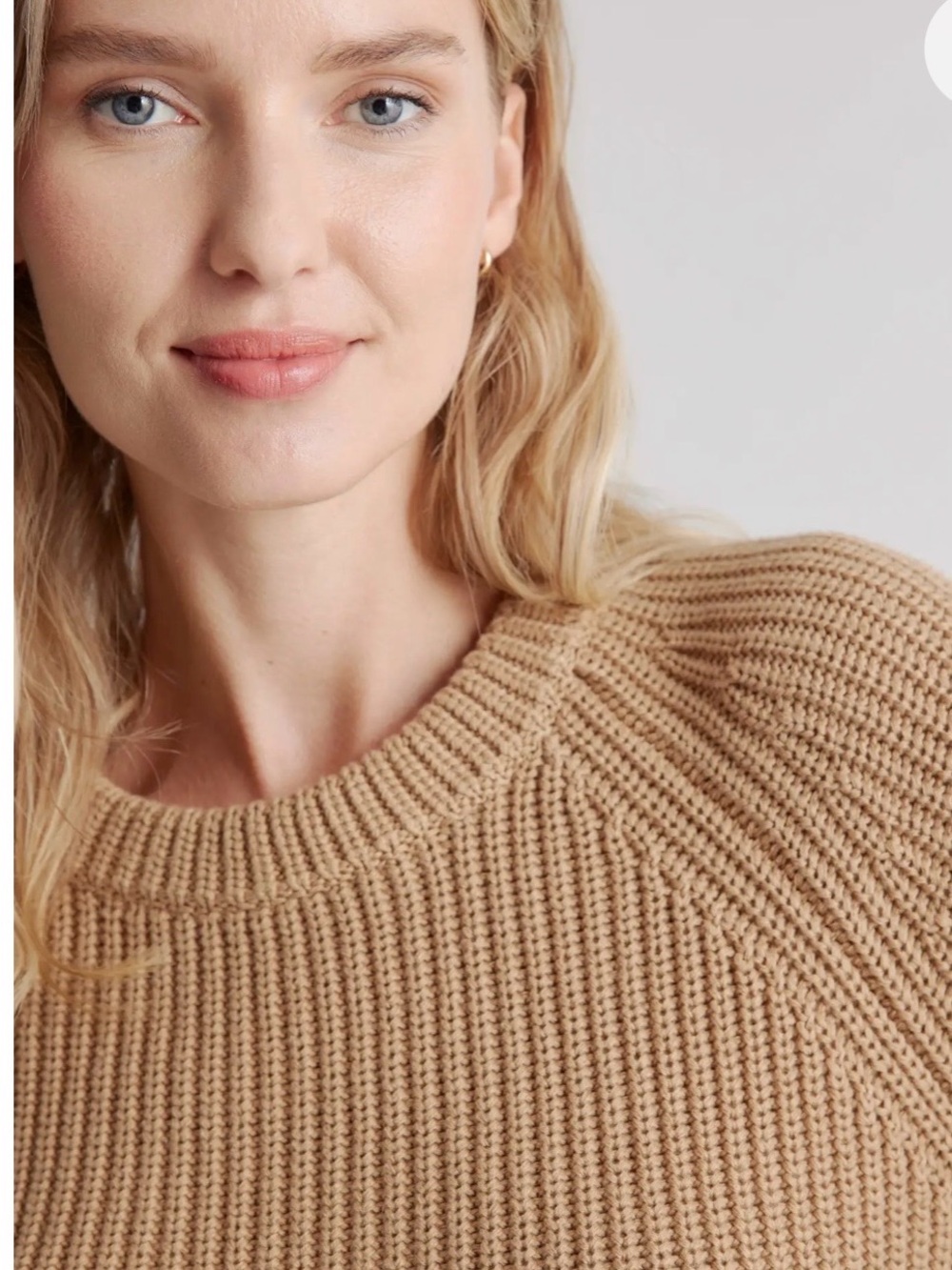 Quince Women's Ribbed fisherman Crewneck Sweater in Camel Tan 0335